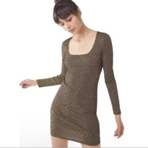 URBAN OUTFITTERS Sparkle Gold Metallic Square Neck Bodycon Mini Dress Size L